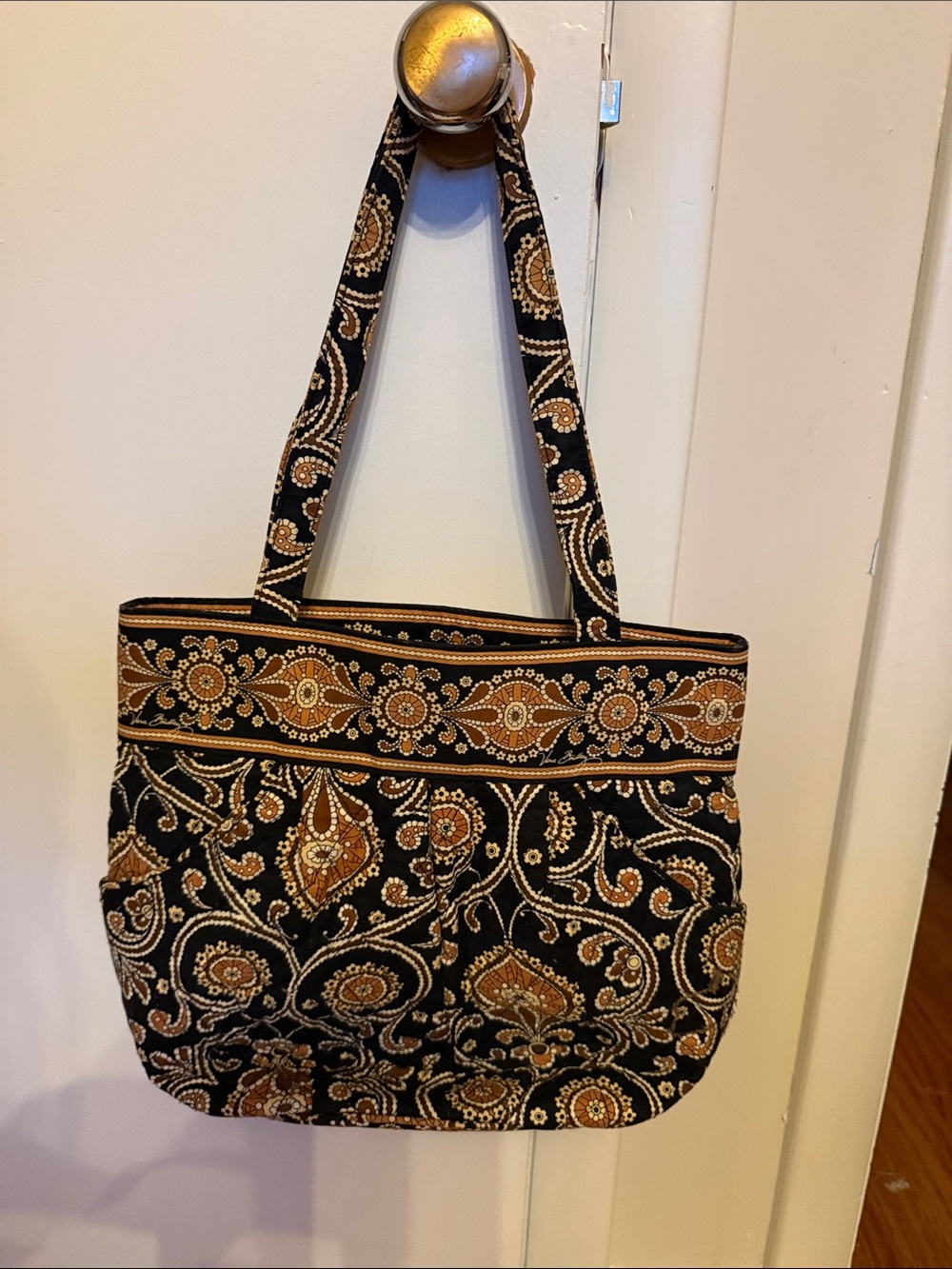 Vera Bradley Black and Tan Paisley Quilted Tote Bag